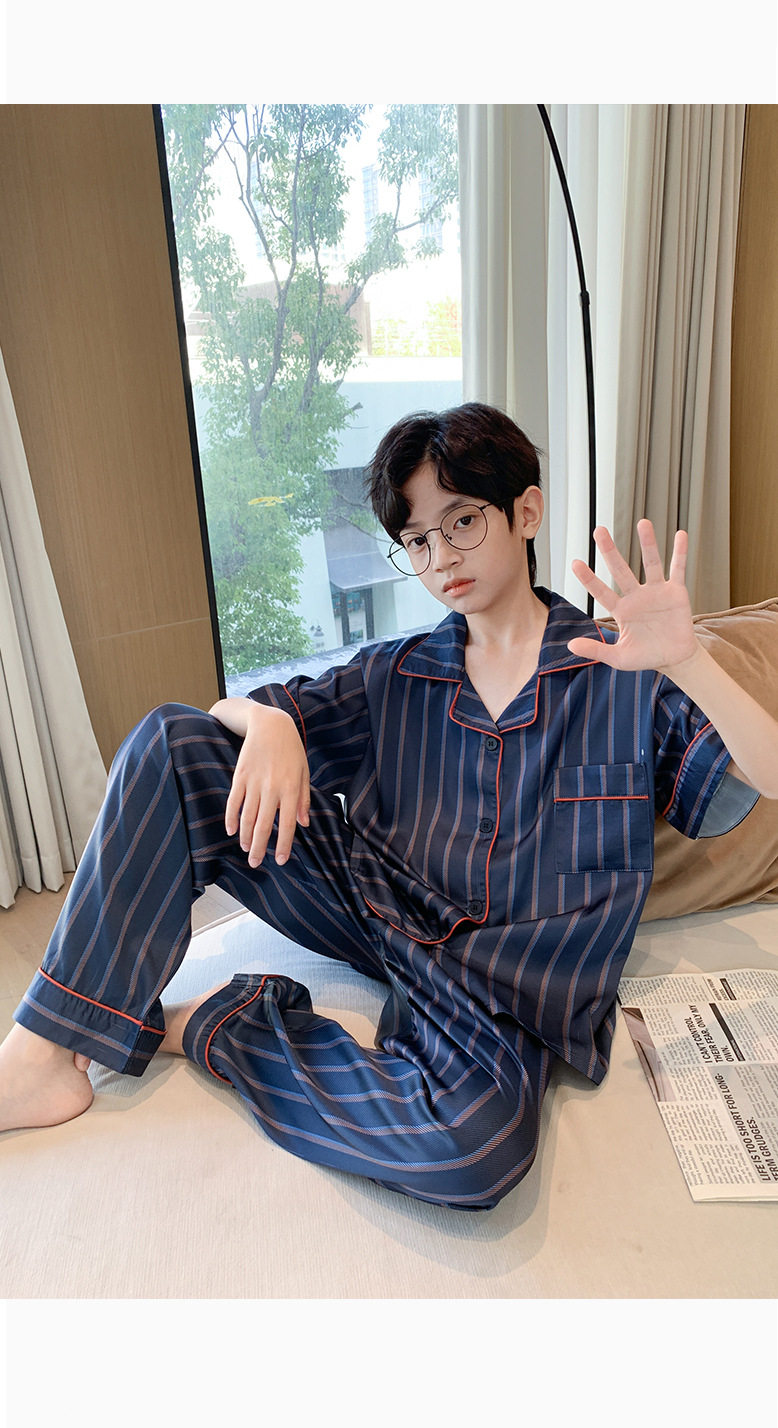All-Cotton Pure Cotton Ice Silk Pajamas for Boys, Summer Short-Sleeve Three-Piece Set, Air-Conditioned Clothing for Older Children, 2026 New Model — 38