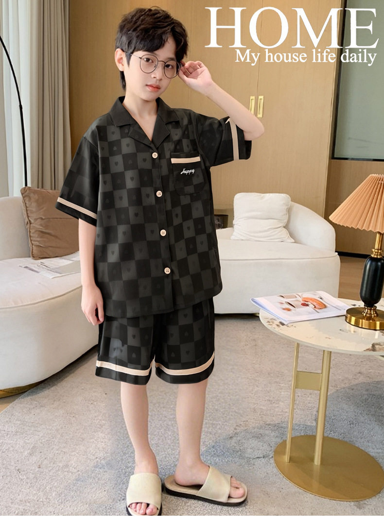 All-Cotton Pure Cotton Ice Silk Pajamas for Boys, Summer Short-Sleeve Three-Piece Set, Air-Conditioned Clothing for Older Children, 2026 New Model — 34