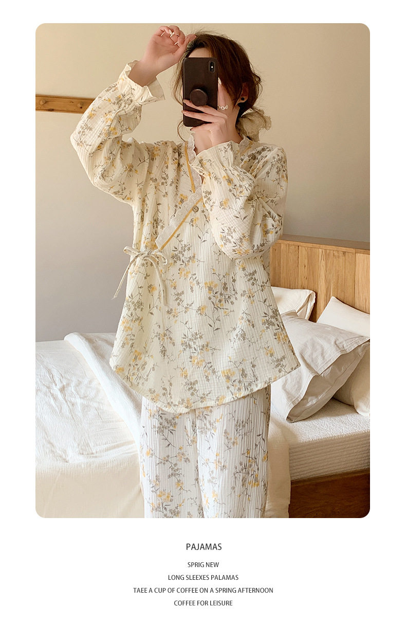 All-Cotton Pure Cotton Gauze Maternity Wear, Summer Thin Long-Sleeve Nursing Plus-Size Maternity Pajamas for Women during Pregnancy in Spring and Autumn — 49