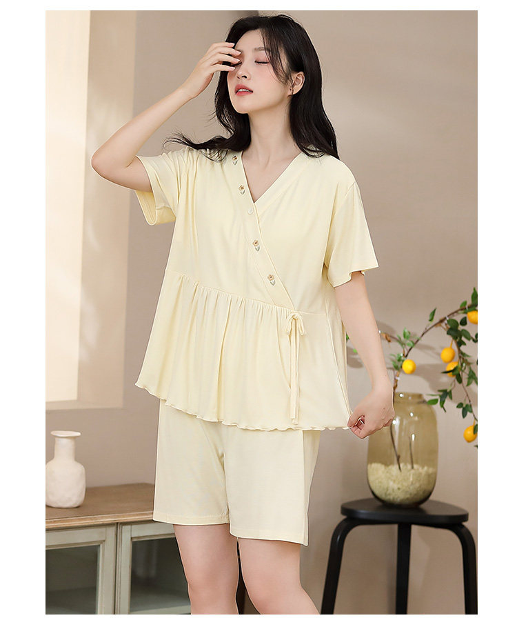 Modal Maternity Pajamas with Chest Pads for Women, Summer Thin Short-Sleeve Nursing Sleepwear for Postpartum Women, Summer Maternity Loungewear — 14