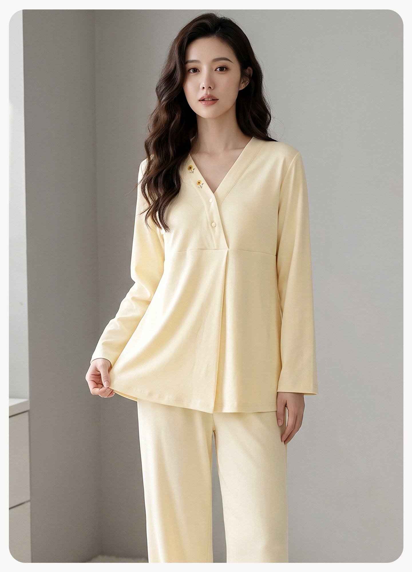Hat with Chest Pad, Autumn and Winter Maternity Wear, Pure Cotton Nursing Pajamas, Spring and Autumn Postpartum Maternity Wear, Non-Tightening Home Wear — 24