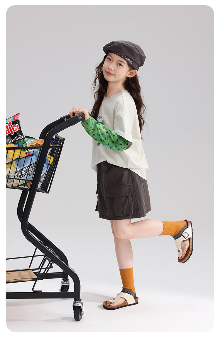 Pudding Haru 2026 Summer Collection Girls' Cool-Touch Breathable Faux Two-Piece Sun Protection Long Sleeve T-Shirt — 43