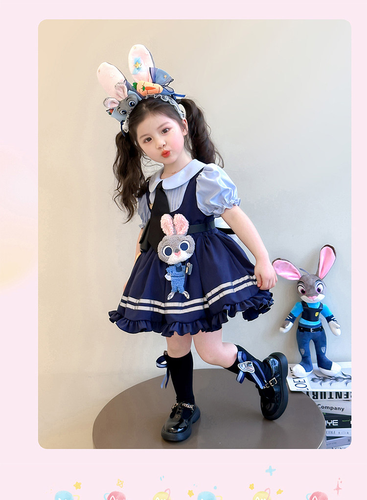 Girls' Bunny Police Officer Judy Summer Dress Children's 2026 New Style Girls' Summer Cosplay Lolita Princess Dress — 15