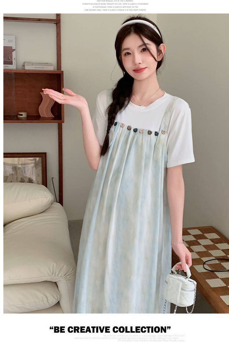 Maternity Dress 2026 New Summer Korean Style Fashion Age-Reducing Two-Piece Spliced Suspender Dress Loose Maternity Wear — 21