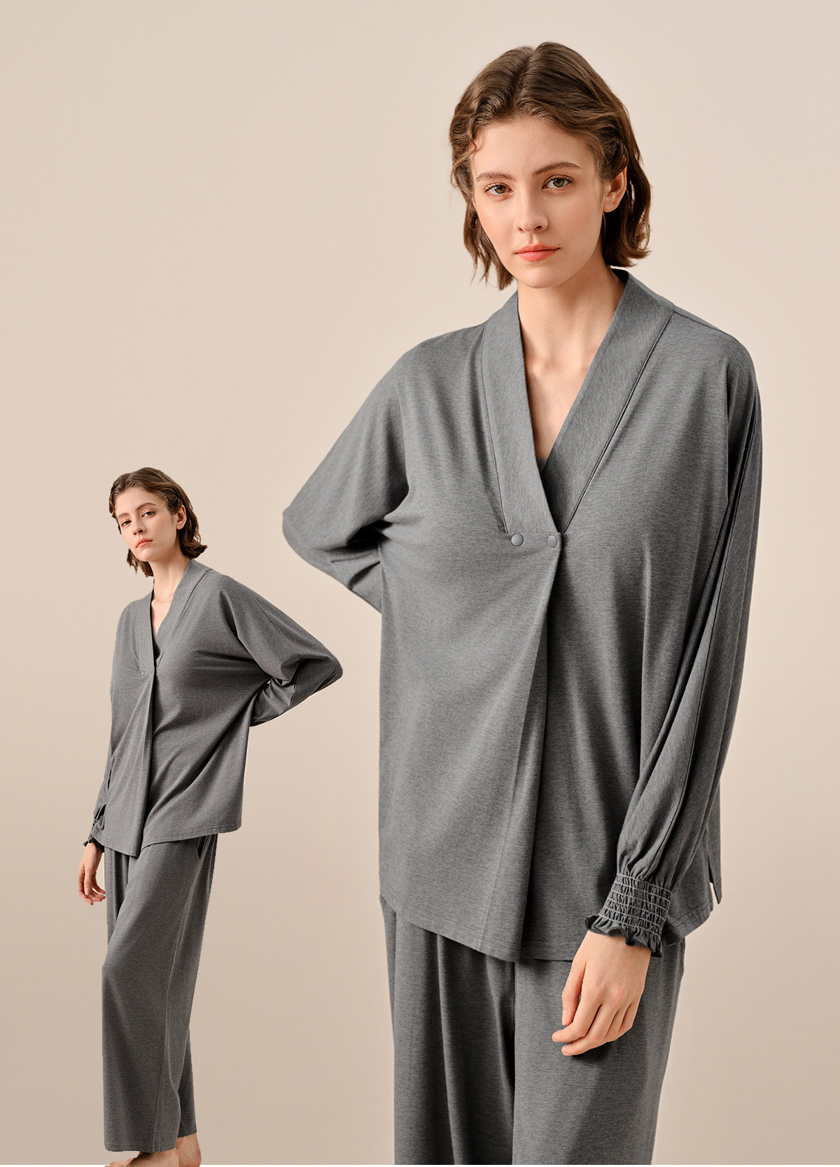 Sohiwoo Postpartum Clothing for Pregnant and Postpartum Women, Autumn Nursing Pajamas, Outerwear, Bamboo Cotton Sweat-Absorbent Home Wear Set — 15