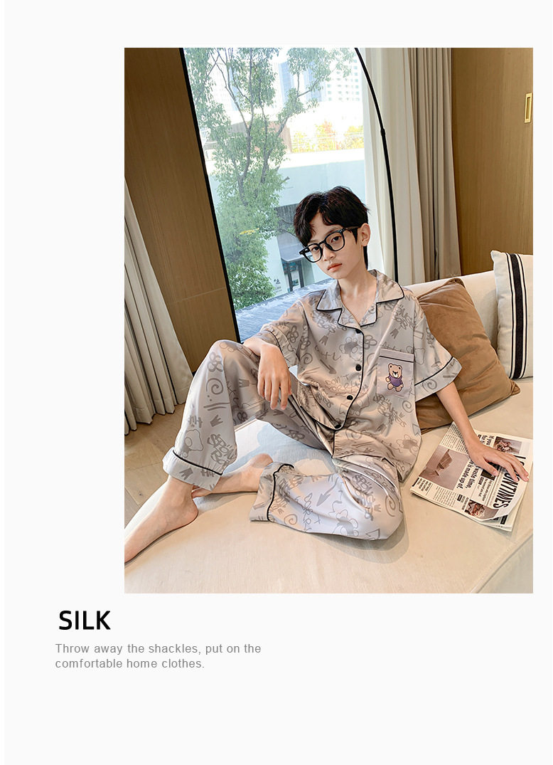 All-Cotton Pure Cotton Ice Silk Pajamas for Boys, Summer Short-Sleeve Three-Piece Set, Air-Conditioned Clothing for Older Children, 2026 New Model — 21