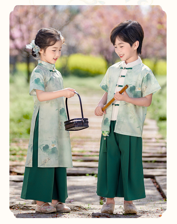 Boys and Girls Baby Spring Mountain Lotus Hanfu Ancient Style Kindergarten Performance Costume Tang Suit Chinese Style Poetry Recitation Performance Outfit — 9