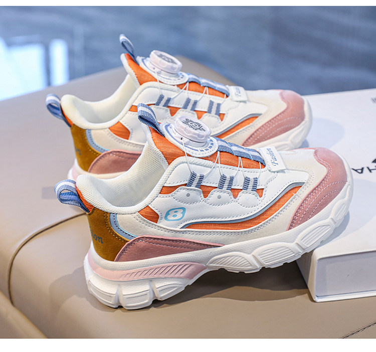 Kading Children's Shoes Boys' Sports Shoes 2026 Autumn New Ultra-Light Leather Waterproof Rotating Button Shock-Absorbing Running Shoes — 23