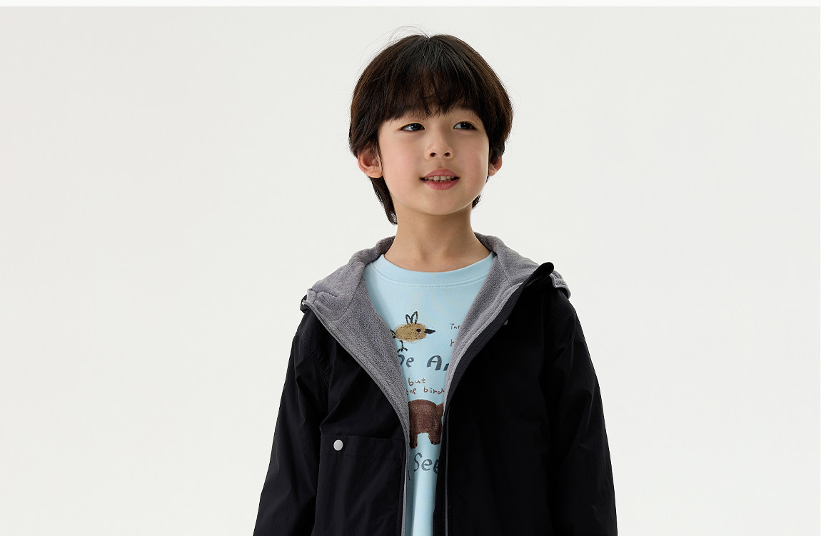 Q 21m Fleece Children's Jacket for Autumn, Windproof and Light Rain Resistant, Lightweight Anti-Static Fleece Hooded Top for Boys and Girls — 21