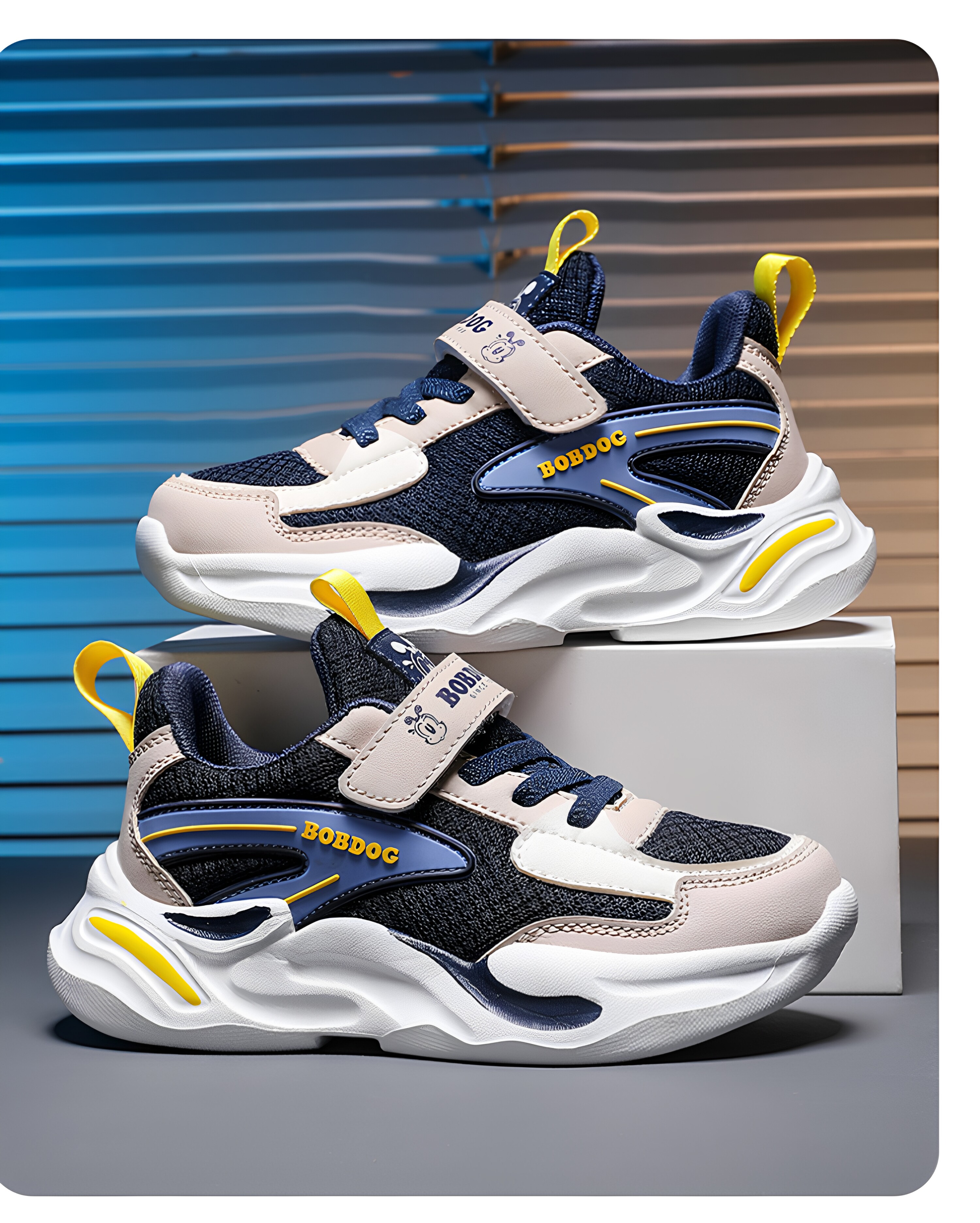 Babudou Boys' 2026 Autumn and Winter Mesh Sports Shoes for Boys and Girls, Non-Slip Soft-Soled Running Shoes with Velcro for Older Children — 12