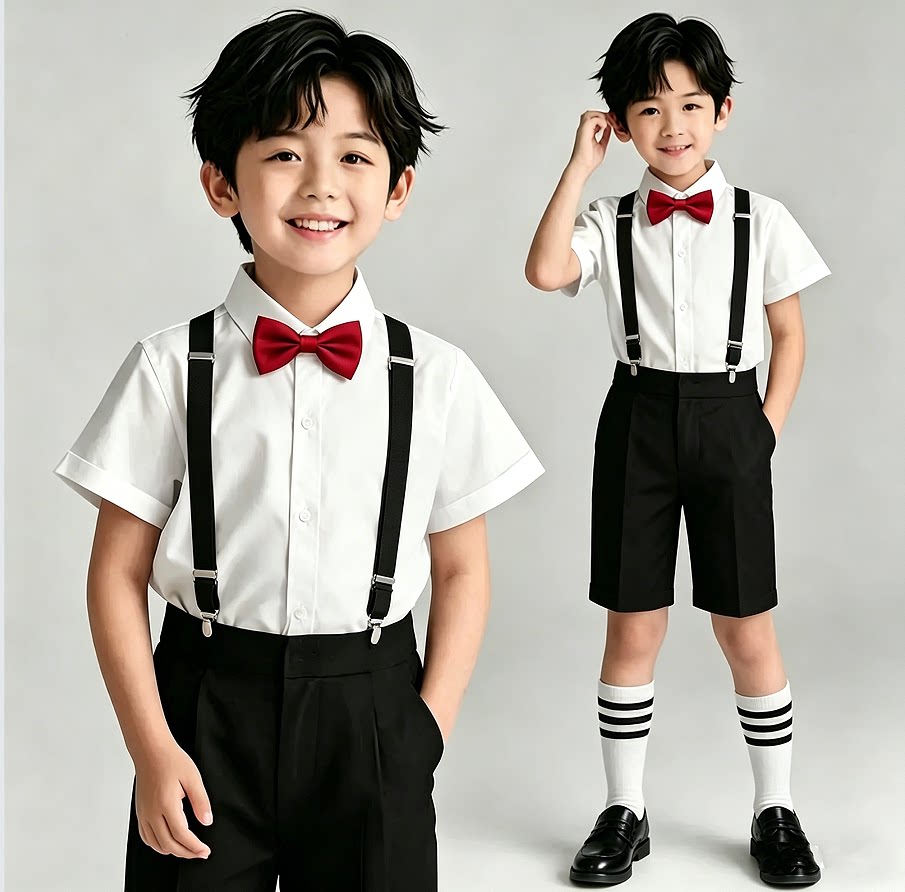 Children's Formal Suit Set, Flower Boy Suspenders, Kindergarten Choir Photo Shoot Performance Outfit, Recitation and Piano Performance Outfit — 5