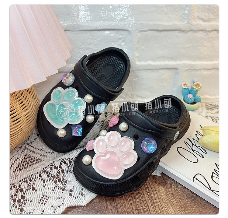 Cat's Paw Hole Shoes Girl White One-Piece Slippers Kids Swimming Outdoor Non-Slip Soft Bottom Western Style Wet Summer — 15