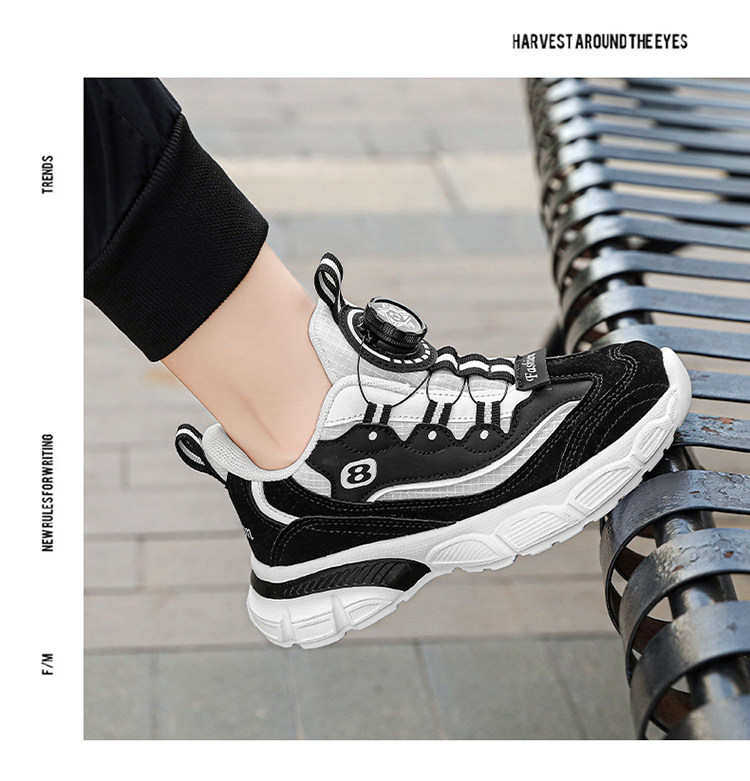 Kading Children's Shoes Boys' Sports Shoes 2026 Autumn New Ultra-Light Leather Waterproof Rotating Button Shock-Absorbing Running Shoes — 16