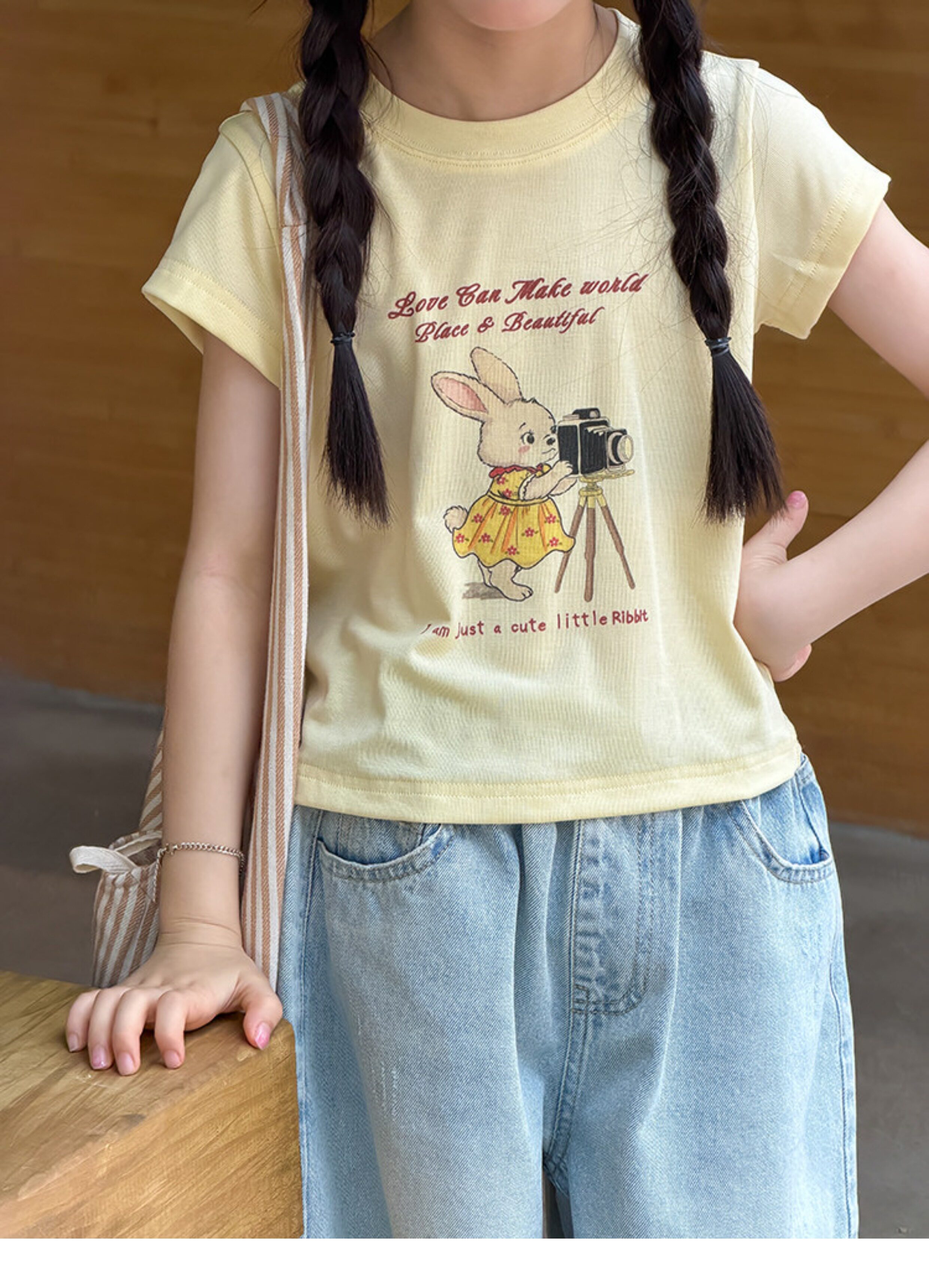Children's Summer Lyocell Spandex Ice-Feel Sweet and Spicy Style Slim-Fit Short T-Shirt for Girls with Cartoon Print Short-Sleeve Top — 50