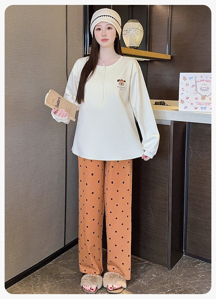 Maternity Pajamas with Hat, Pure Cotton, Sweat-Absorbent, Suitable for All Seasons, Postpartum Nursing Loungewear for Autumn and Winter — 25