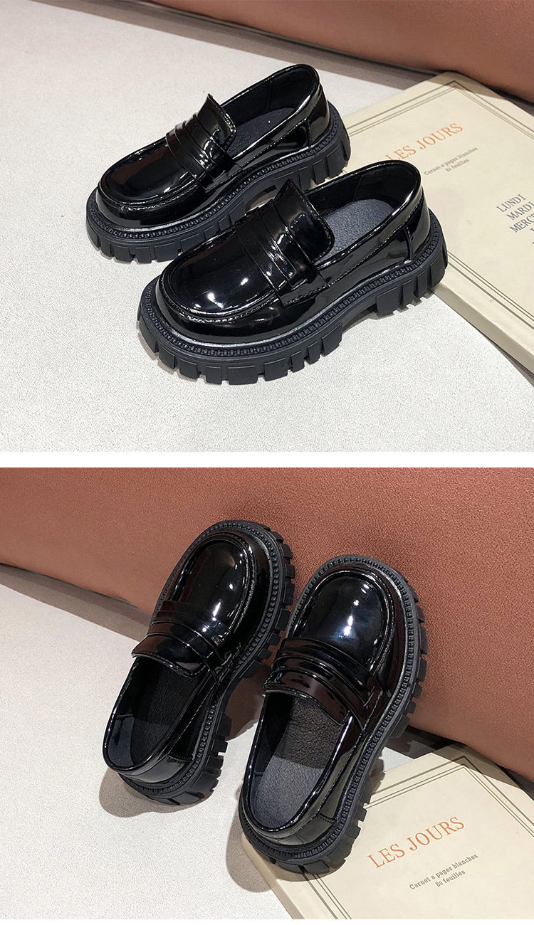 Black Leather Shoes for Girls, Academy Style, Suitable for Pairing with Skirts, Soft-Soled Performance Shoes, Thick-Soled Height-Increasing Summer Shoes — 11