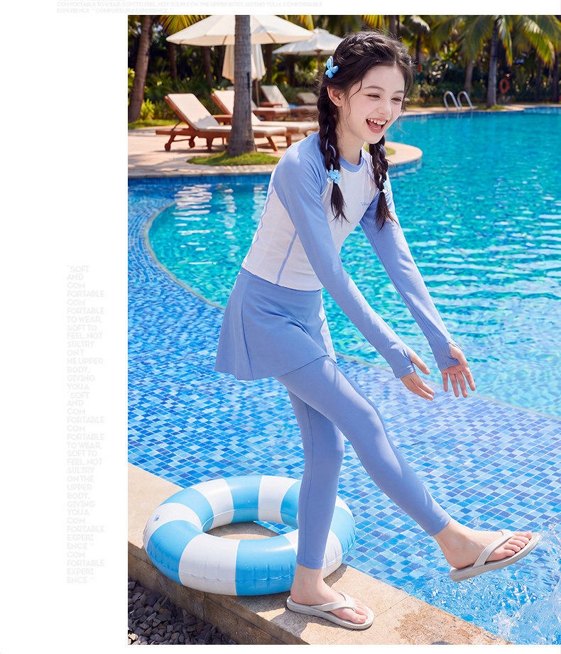 Girls' Swimsuit 2026 New Style Kidsren's Long-Sleeved Sun Protection Swimsuit Summer Girls' High-Looking Sports Swimsuit Two-Piece Set — 10