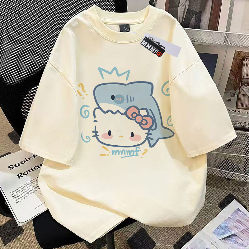 Girls' Pure Cotton Short-Sleeve T-Shirt, Summer 2026 New Style, Featuring Shark and Kitten Designs, Trendy and Versatile Half-Sleeve Top for Older Children — 15