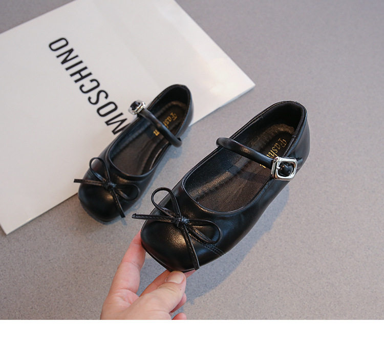 Black Leather Shoes for Girls, College Style with Bow, Versatile, Super Soft, 2026 New Model, Comfortable for Feet, British Style for Children — 19