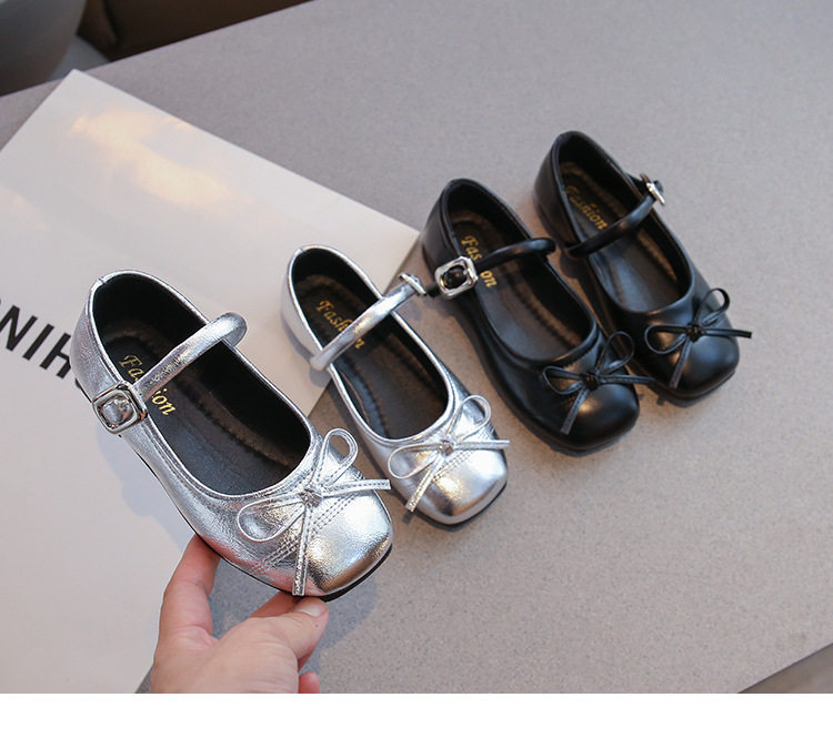 Black Leather Shoes for Girls, College Style with Bow, Versatile, Super Soft, 2026 New Model, Comfortable for Feet, British Style for Children — 12