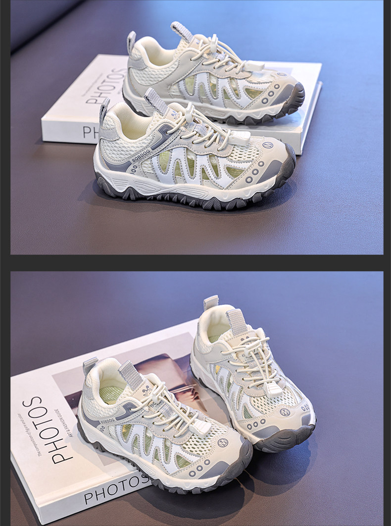 Babudou Boys' Sports Shoes 2026 New Summer Children's Mesh Breathable Non-Slip Hiking Thin Mesh Shoes with Hollow Design — 12