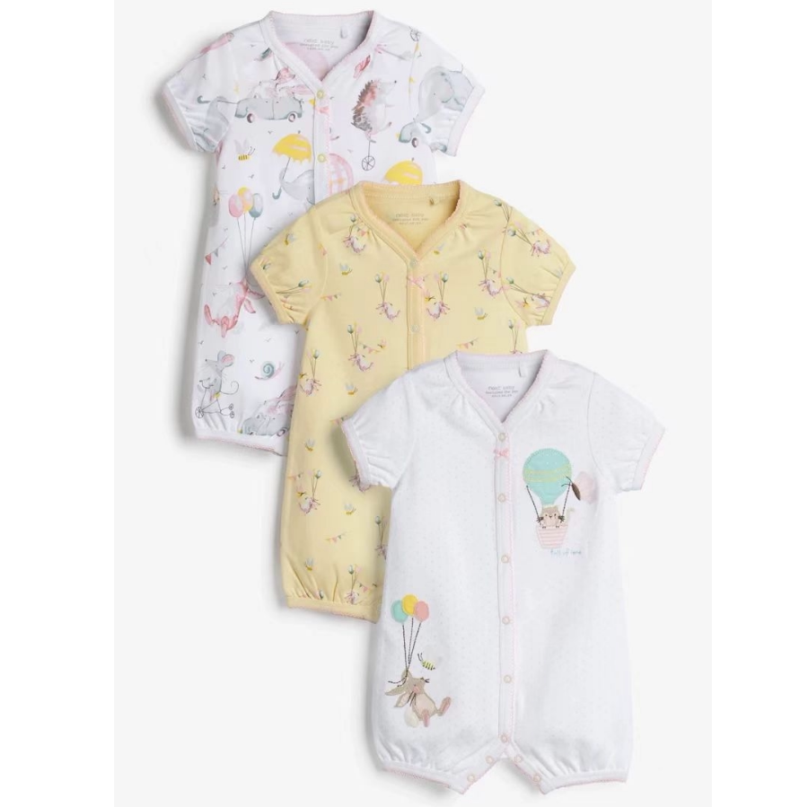 In-Stock Next Children's Clothing for Girls, Pink Floral Bird Print Sleeveless Short-Sleeve Romper Jumpsuit — 10