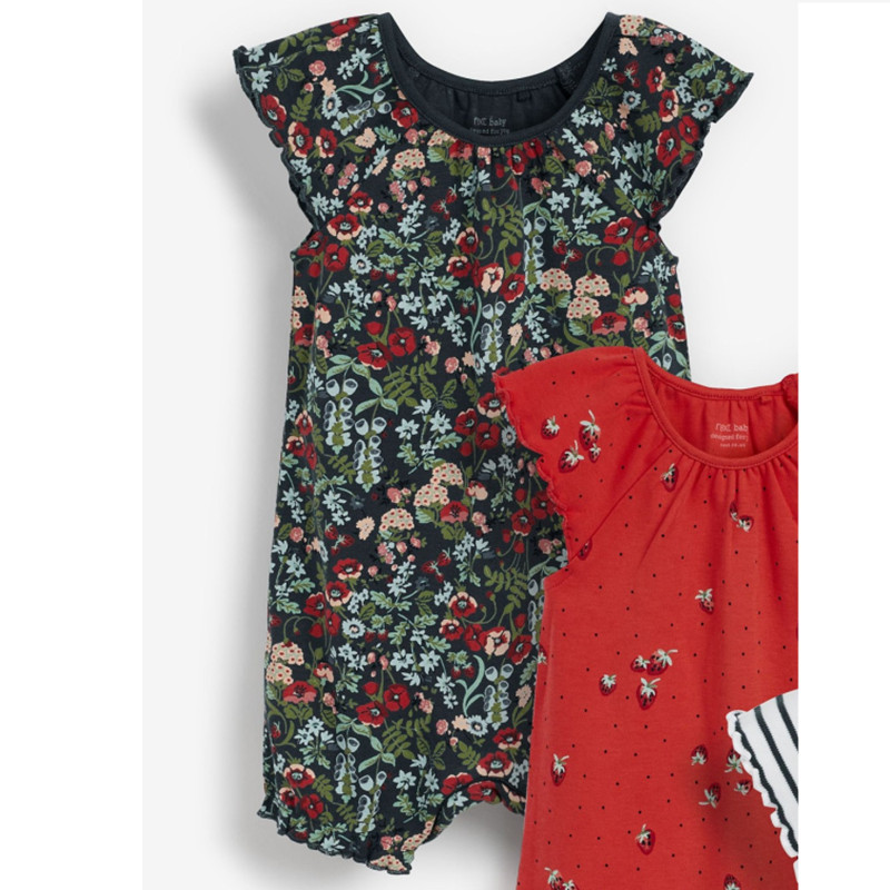 In-Stock Next Children's Clothing for Girls, Pink Floral Bird Print Sleeveless Short-Sleeve Romper Jumpsuit — 36