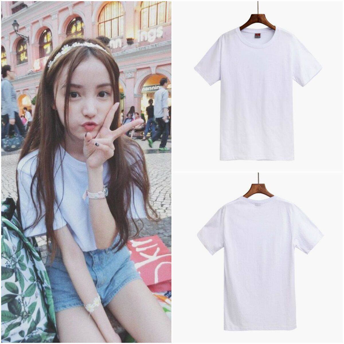 林小宅同款宽松纯白短袖t恤网红新款学生小清新圆领上衣打底衫