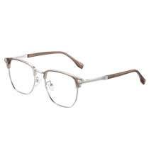 Gray tea half-frame glasses for women with myopia can be matched with plain makeup retro anti-blue light slimming eye frames scientific and trendy frames