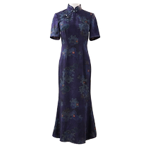 Xi Yue China Wind High-end Temperament Floral Balsamic Cloud Yarn Handmade Long Style Qipao Elegant robe 2023 Summer new