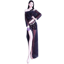 2024 Summer Belly Dance Practice Clothes Performance Clothes Slim Split Purple Blue Sequin Suit Childrens Performance Clothing