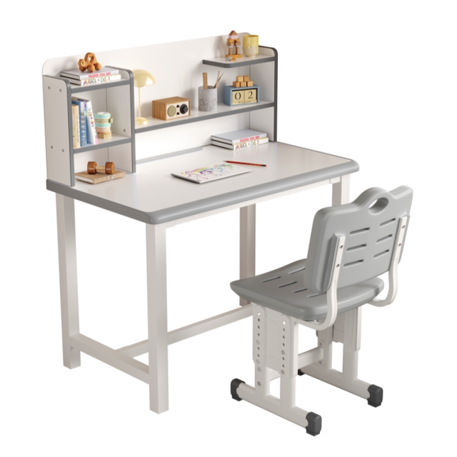 Home children's writing desk with bookshelf liftable table and chairs
