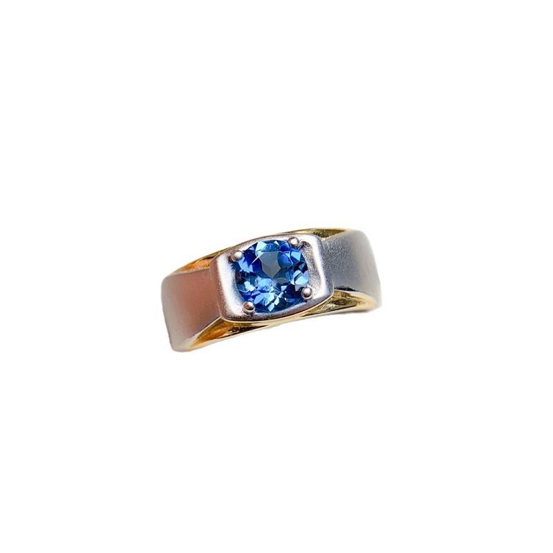 Swiss blue natural topaz index finger ring for men and women