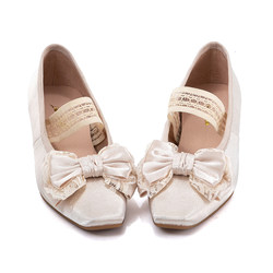 Yuanjia Original Simple Satin Leather French Bow Lace Muller Imperial Low Heel Lo ເກີບຜູ້ຍິງ