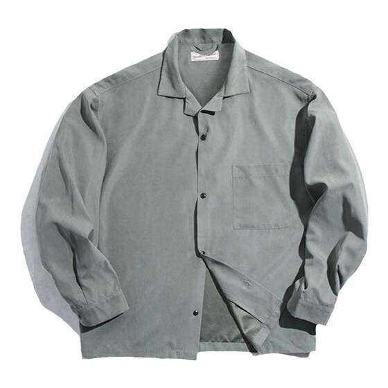 Madden workwear French brushed khaki Cuban collar thin long-sleeved shirt jacket loose Naples shirt men's autumn