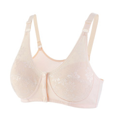 Mother's underwear bra middle-aged women's front buckle without rims pure cotton elderly vest style thin large size bra summer