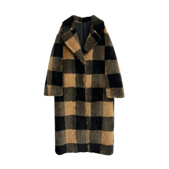 3ts冬季格子毛呢外套高级感长款羊毛呢子大衣