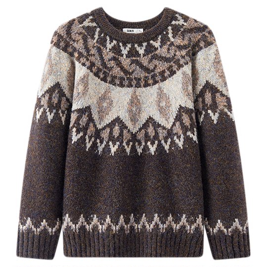 王安宇同款森马毛衫男费尔岛提花针织衫25冬季情侣复古毛衣幻彩纱