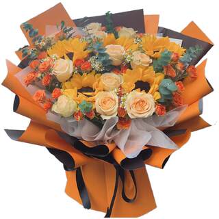 Real bouquet of sunflower flowers