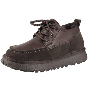 Goobei gubei winter new waterproof cowhide wool men's snow boots thick-soled lace-up trendy retro large cotton shoes