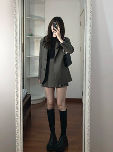 小个子灰色西装外套女春秋新款韩版宽松显瘦高级感休闲百搭上衣