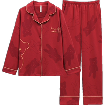 Fenten couple pajamas spring and autumn pure cotton long-sleeved animal year red wedding mens and womens suits loose casual home wear