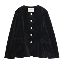 (Capsule Wardrobe) puretea tea velveteen cotton round neck short coat womens waist slit 2024 autumn new style