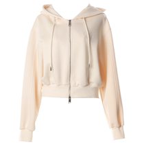 DPLAY 2024 autumn commuting apricot hooded off-shoulder long-sleeved loose skin-friendly air layer sweatshirt suit for women