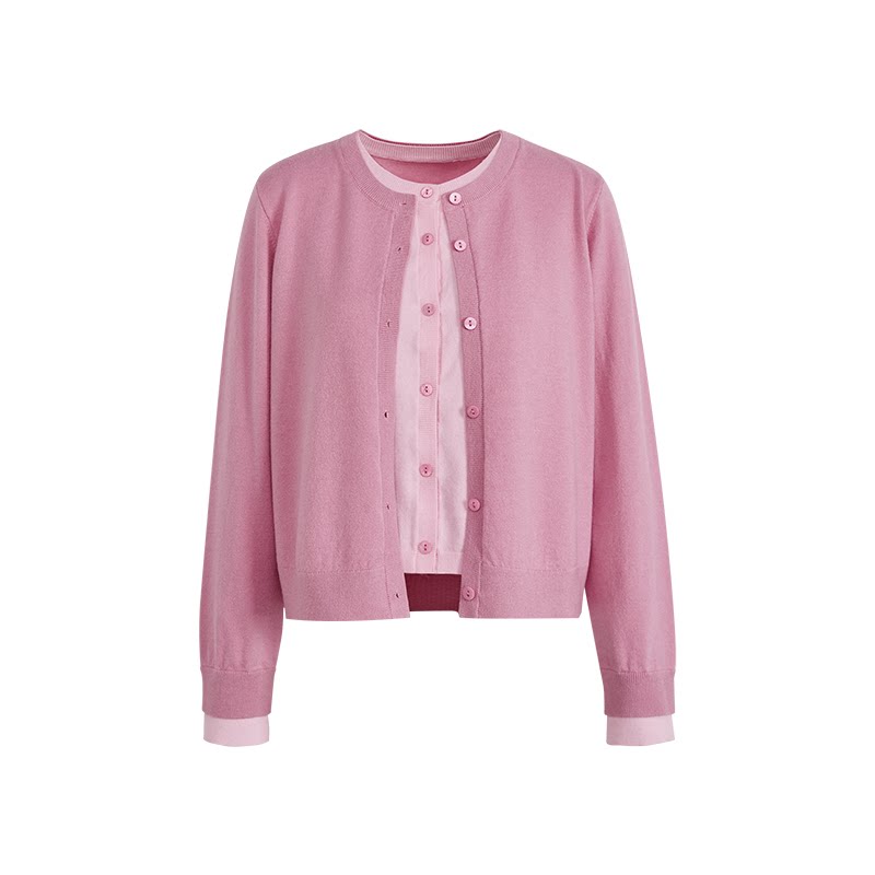 Wide pink fake two-piece sweater cardigan jacket 2026 autumn new style women's sweater inner top yellow