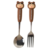 Kawashimaya Crayon Shin-chan childrens spoon 304 stainless steel household baby small meal spoon high-looking fork spoon