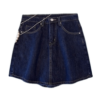 Dark blue denim shorts womens summer thin high-waisted straight loose wide-leg mid-pants retro versatile five-quarter pants