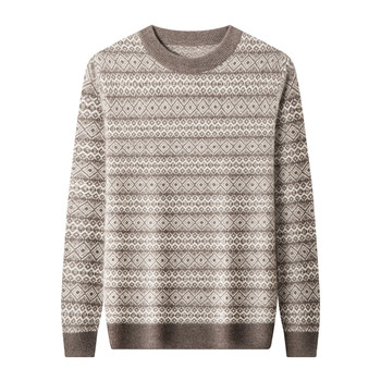 Chunzhu family men's 100% pure cashmere sweater dad round neck jacquard sweater warm thickened high-end sweater Chunzhu family men's 100% pure cashmere sweater dad round neck jacquard sweater warm thickened high-end sweater