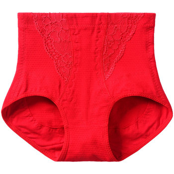 Zodiac Year Ox Big Red Panties Women's Pure Cotton Crotch Mid-waist Hip Up High Waist Corset Tummy Pants to Close Belt for Marriage