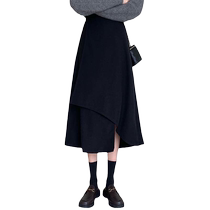 Black woolen skirt for women autumn and winter new style pear-shaped figure fat mm large size mid-length umbrella skirt high-waisted A-line skirt